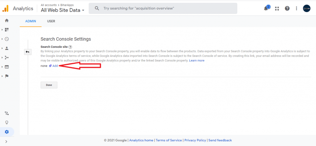 add search console in GA