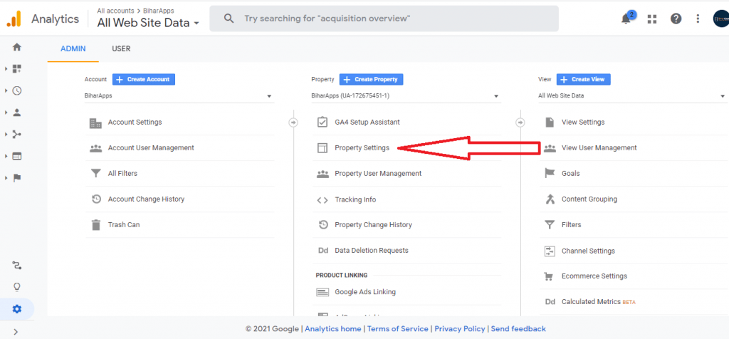 property settings of Google My business